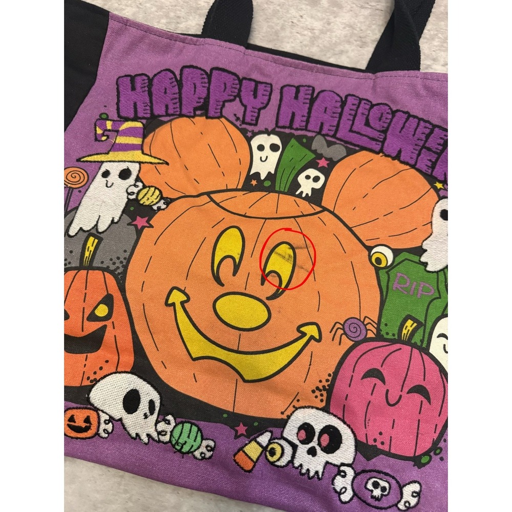 Disney Parks Happy Halloween Large Embroidered Zip Tote Mickey Mouse Pumpkin Bag - Picture 4 of 10